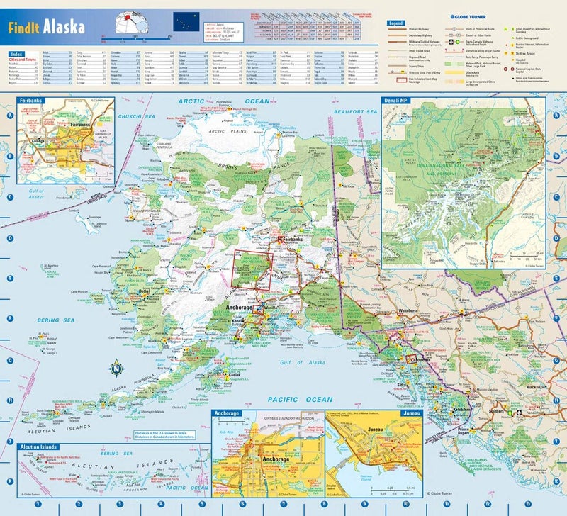 Globe Turner Alaska State Wall Map - 16.75" x 15.25" Laminated, Semi-Gloss, Street Map, Blue, Green, White, Yellow - Image 1